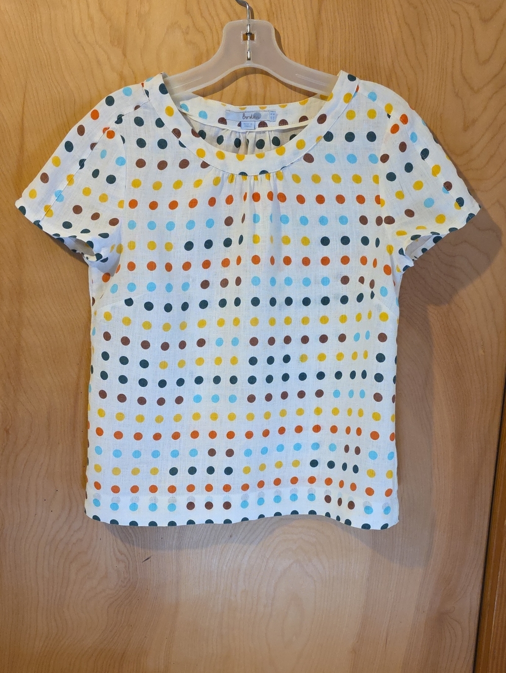 Boden White Multi-Color Polka Dot Linen Blouse Size 4 US